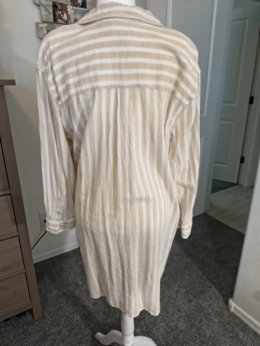 Beige and White Linen-Rayon Dress